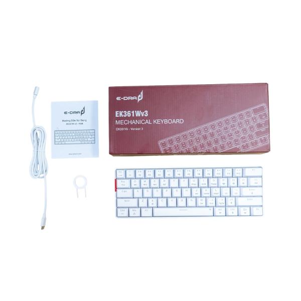Bàn phím máy tính cơ gaming không dây E-Dra EK361W V3 White
