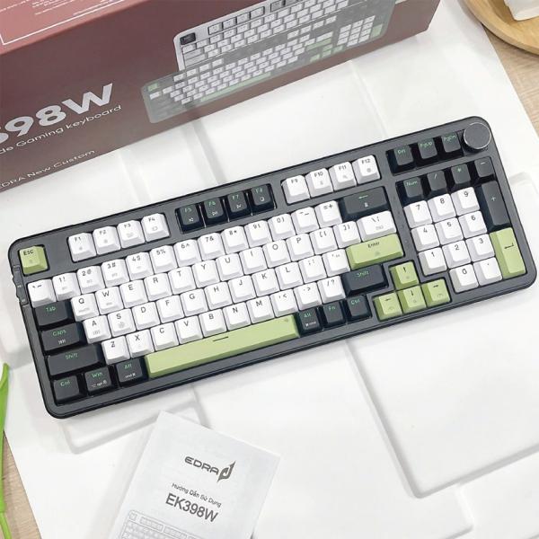 Bàn phím máy tính cơ gaming không dây E-Dra EK398W Black White