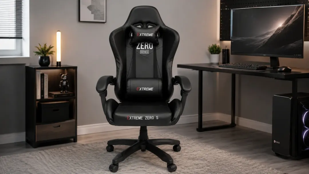 ghế gaming extreme zero s black trong góc setup tối giản