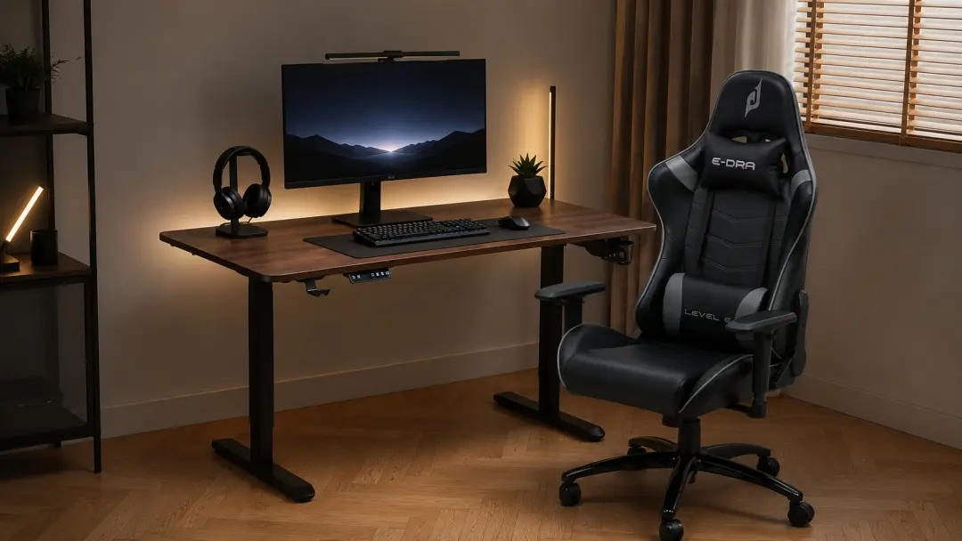Bàn nâng hạ kết hợp ghế gaming cho góc setup tại nhà