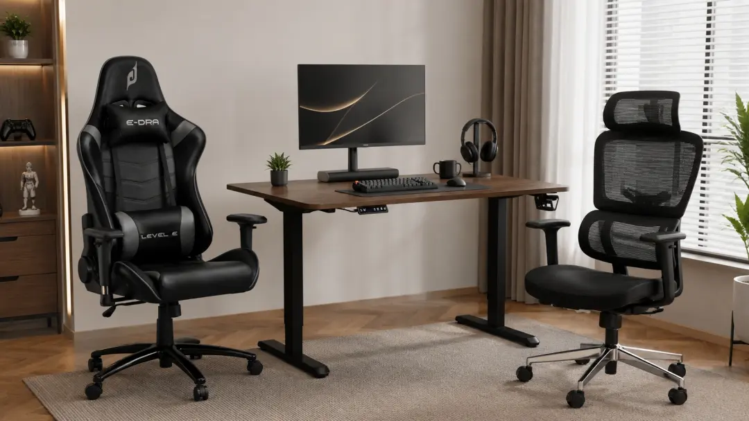 Nên chọn ghế gaming hay ghế công thái học khi dùng bàn nâng hạ?