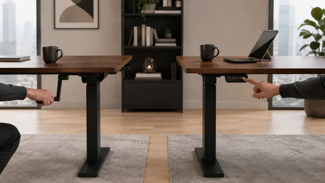 So sánh thao tác điều chỉnh bàn nâng hạ cơ và bàn điện