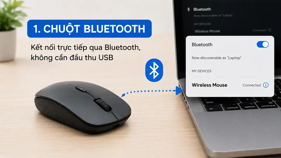 Chuột Bluetooth kết nối laptop không cần USB receiver