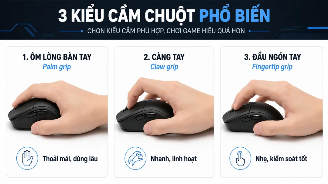 Các kiểu cầm chuột gaming phổ biến