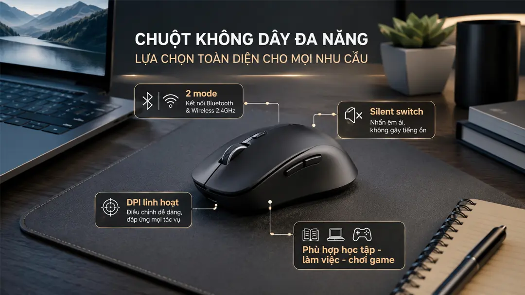 Chuột gaming không dây 2 mode phù hợp học tập và làm việc