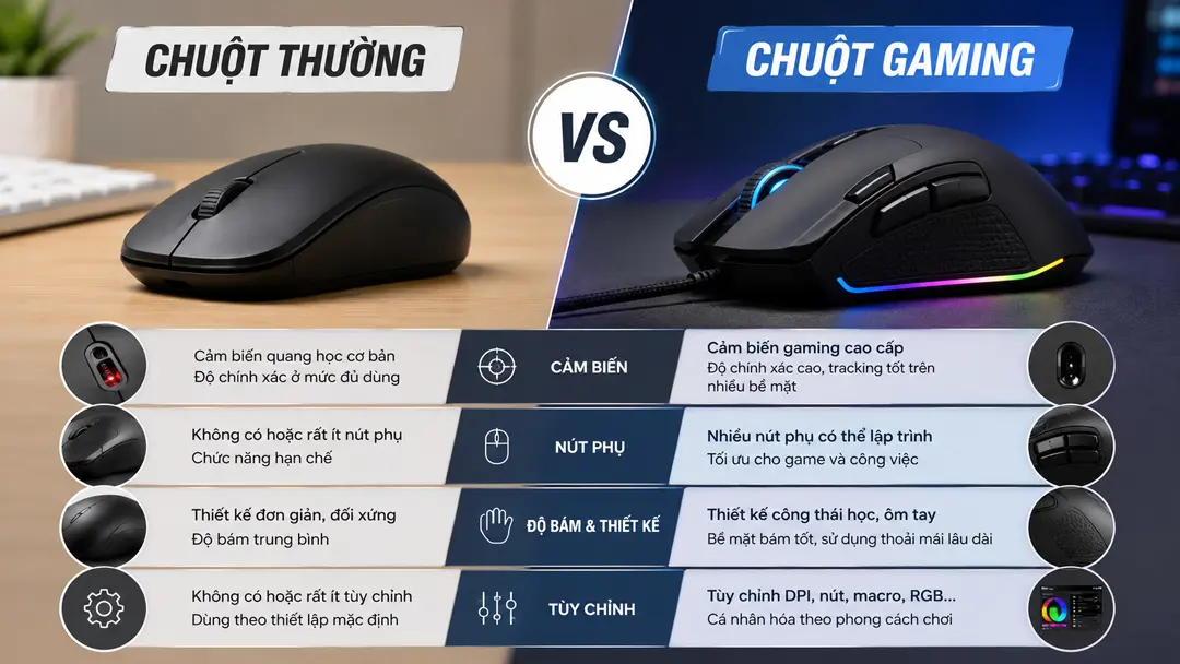 So sánh chuột gaming và chuột thường