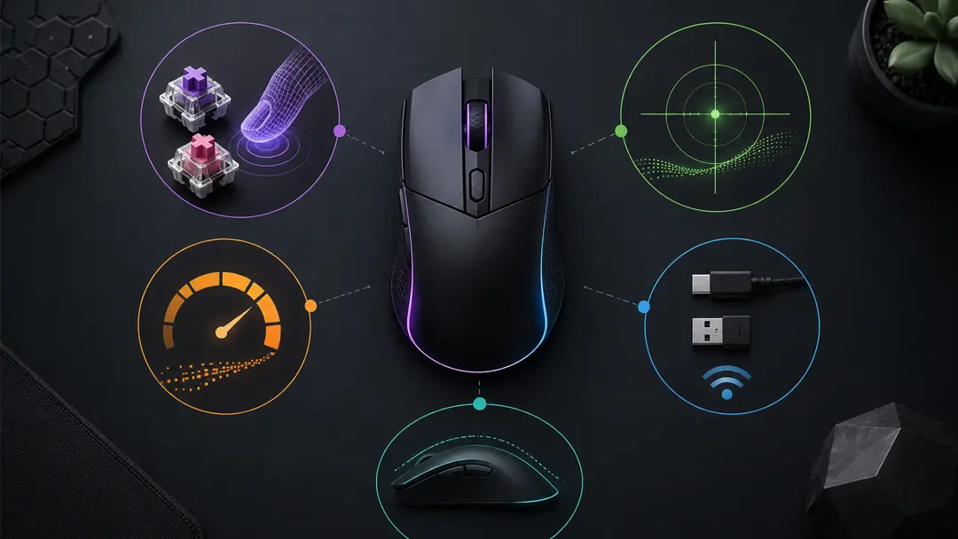 Các tiêu chí chọn chuột gaming gồm switch cảm biến DPI và kết nối