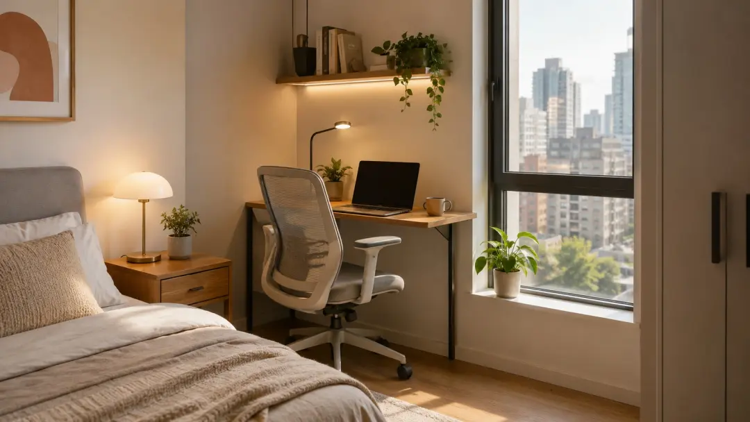 Setup góc làm việc công thái học tại nhà gọn gàng hiện đại