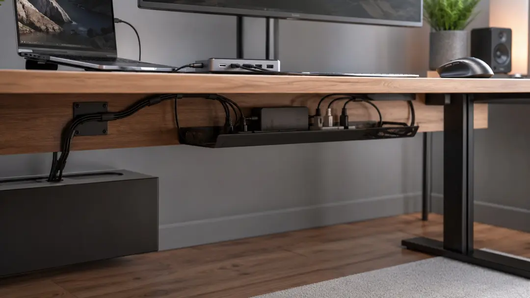 Quản lý dây cáp cho setup góc làm việc gọn gàng
