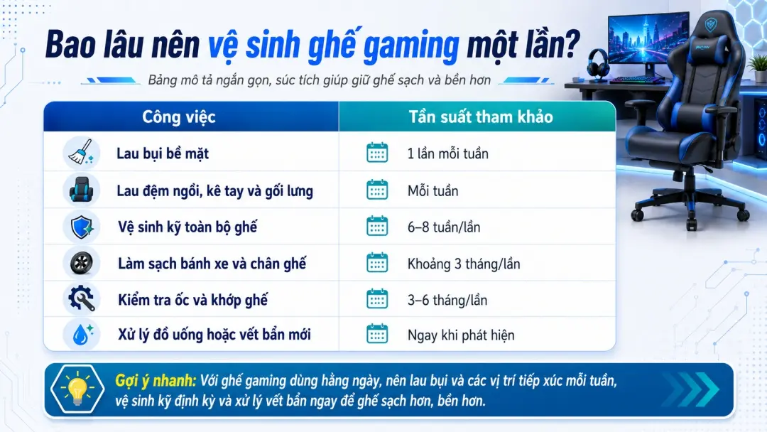 Bao lâu nên vệ sinh ghế gaming một lần?