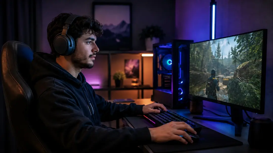 Game thủ đeo tai nghe gaming thoải mái khi chơi game lâu dài